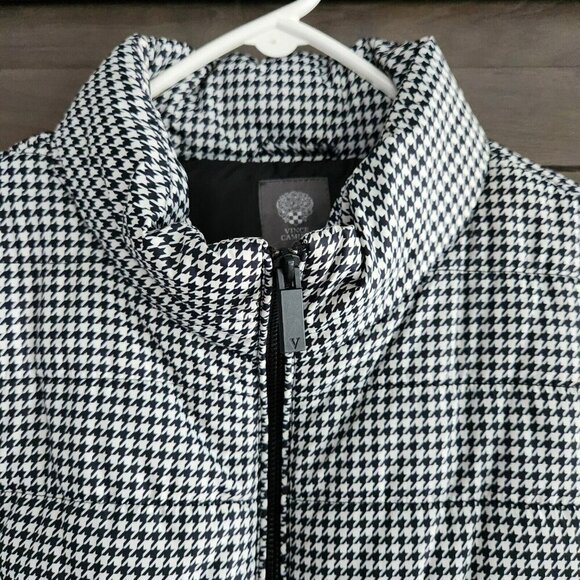 Vince Camuto Puffer Jacket Women Medium Zip Up Houndstooth Print Black White NWT - Picture 4 of 16
